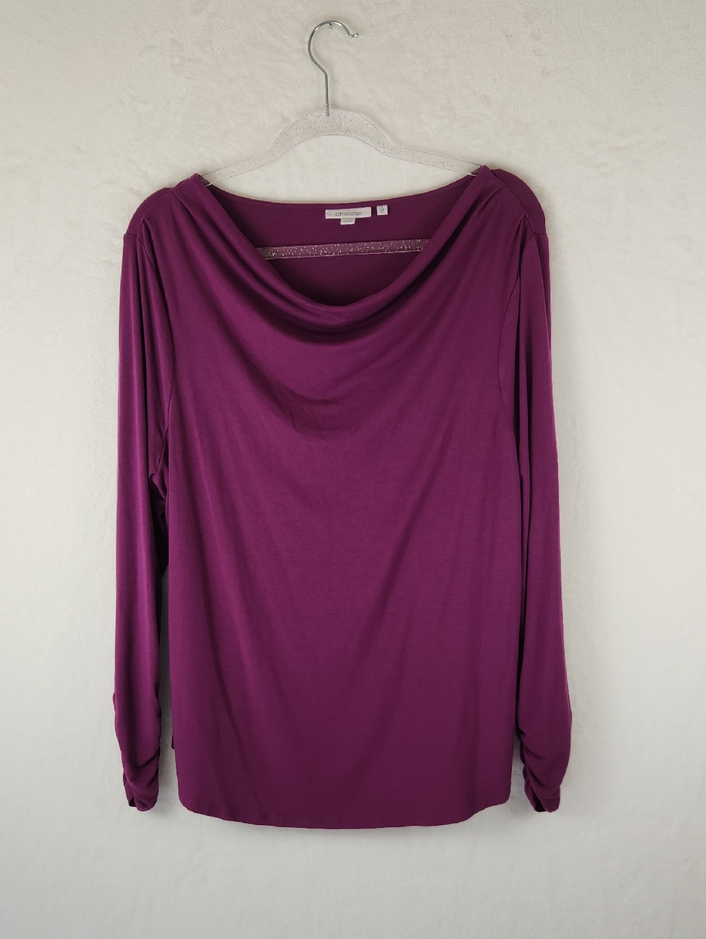 Chico's Cowl Neck Long Sleeve Tee XL Plum Purple Color‎